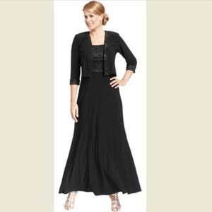 Patra black lace jacket long formal dress